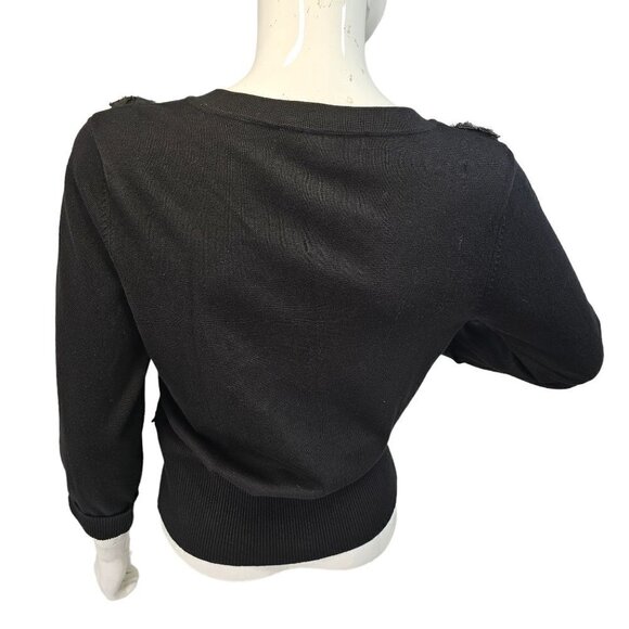 Cyrus Black Rose Embellished Short Cardigan 3/4 Slv Viscose Nylon Knit Womens M - Picture 3 of 11